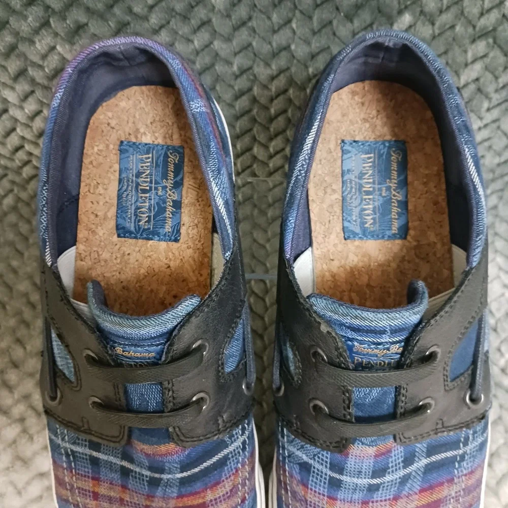 Tommy Bahama x Pendleton Men's Slip-On Boat Shoes Blue Plaid Size 10.5D